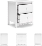 Signature Design by Ashley Bedside Table Nightstand, Scalloped, 2 Drawers | Engineered wood, Coastal farmhouse style, Scalloped edge, Youth bedroom use, Hallityn Series