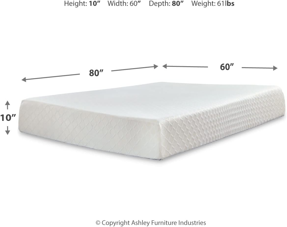 Signature Design by Ashley Memory Foam Mattress in a Box, 10 in Queen | Medium Firm memory foam mattress, Premium stretch knit cover, Low motion transfer, Bedroom use, Chime Series