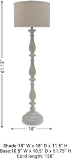 Signature Design by Ashley Bernadate Floor Lamp for Living Room, Whitewash | Fabric drum shade, 130-in power cord, 3-way switch, Cast resin construction, 14 lbs, 61-in height