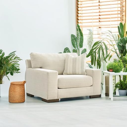 Signature Design by Ashley Oversized Accent Chair and a Half, Birch Beige | Plush textured polyester chenille with track arms, Sag-resistant platform foundation, Reversible cushions, Maggie Series
