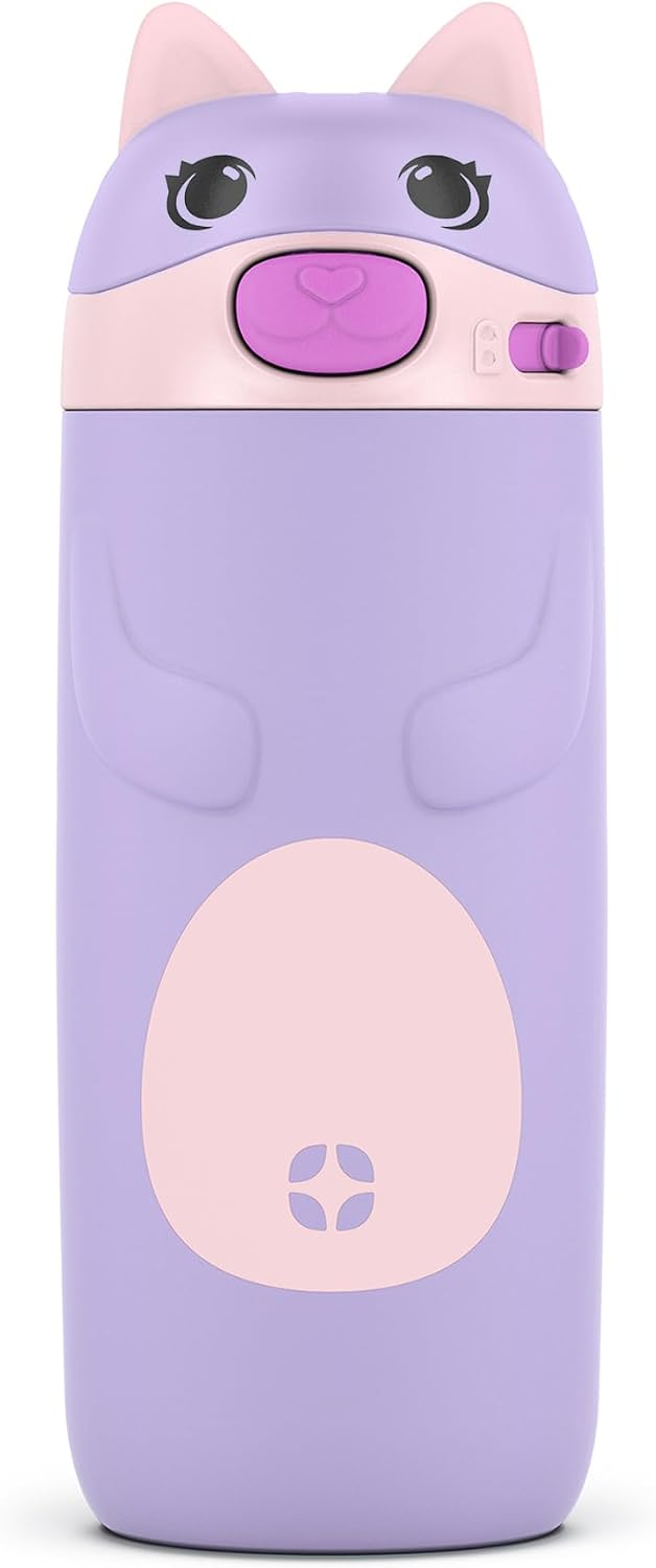 Ello Ellies 12oz Stainless Steel Leakproof Kids Water Bottle, Cat