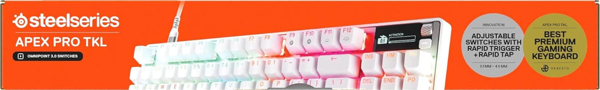 SteelSeries Apex Pro TKL Gen 3 - White Gaming Keyboard - Adjustable Hall Effect Switches; OmniPoint 3.0 - Game-Ready Presets - Rapid Trigger, Protection Mode, Rapid Tap/SOCD - English QWERTY