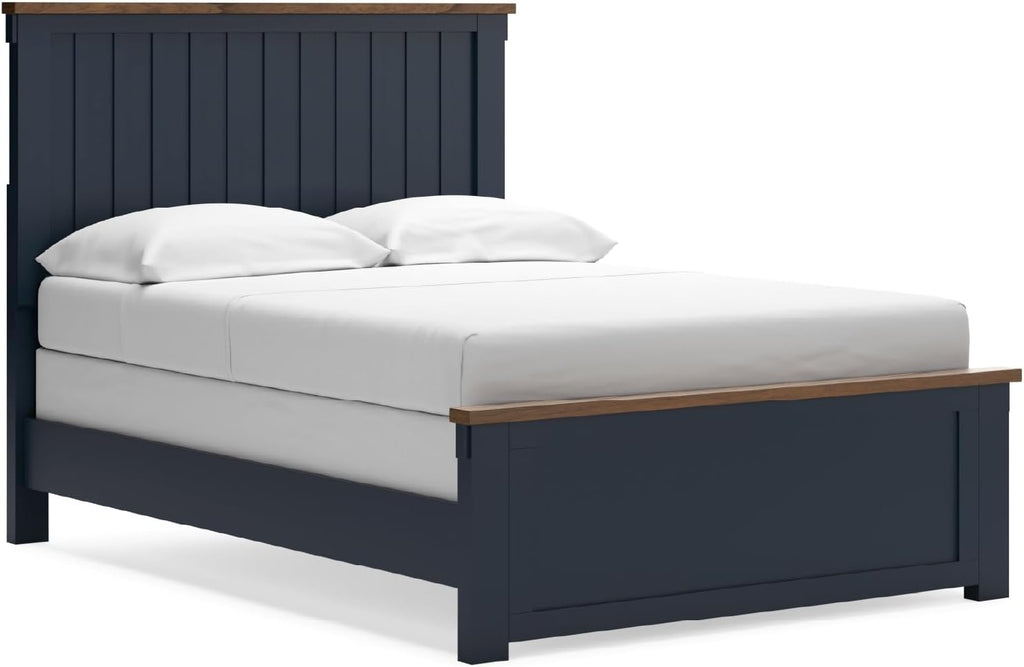 Signature Design by Ashley Kids Full Wood Panel Bed Frame, Blue & Brown | Traditional Shaker style silhouette, Two-tone slate blue and light brown finish, Box spring required, Landocken Series