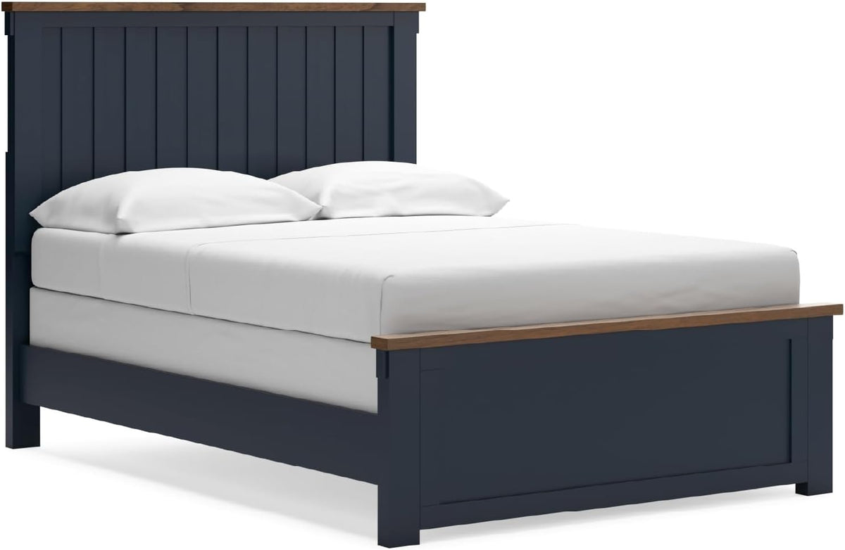 Signature Design by Ashley Kids Full Wood Panel Bed Frame, Blue & Brown | Traditional Shaker style silhouette, Two-tone slate blue and light brown finish, Box spring required, Landocken Series