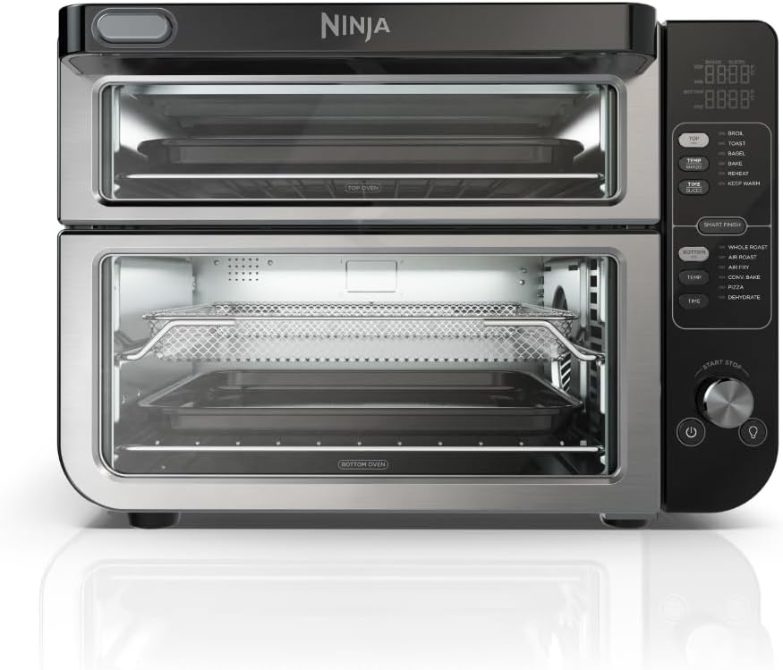 Ninja Double Oven, 12-in-1, FlexDoor, Stainless Steel, DCT401 | FlavorSeal, Smart Finish, Air fry, bake, broil, roast, toast, pizza, fits 6 lbs wings