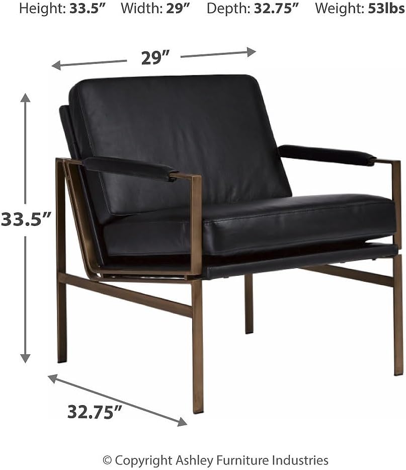 Signature Design by Ashley Puckman Modern Black Leather Accent Chair | Premium combination of leather and faux leather with polished nickel-tone frame, Urban industrial design