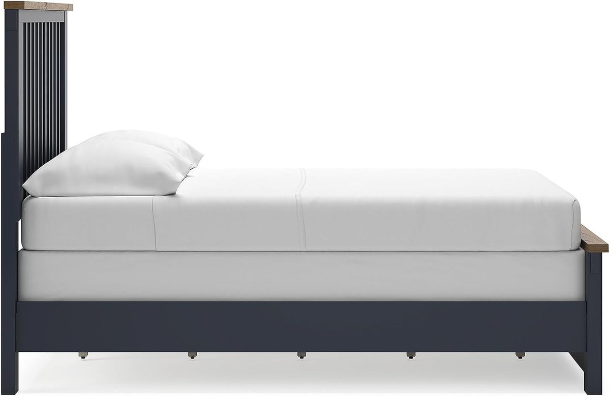 Signature Design by Ashley Kids Full Wood Panel Bed Frame, Blue & Brown | Traditional Shaker style silhouette, Two-tone slate blue and light brown finish, Box spring required, Landocken Series