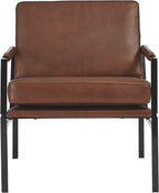 Signature Design by Ashley Puckman Accent Chair, Brown Leather Armchair | Leather and faux leather blend, Bronze-tone metal frame, 26-in wide seat, Upholstered track arms, Living room use