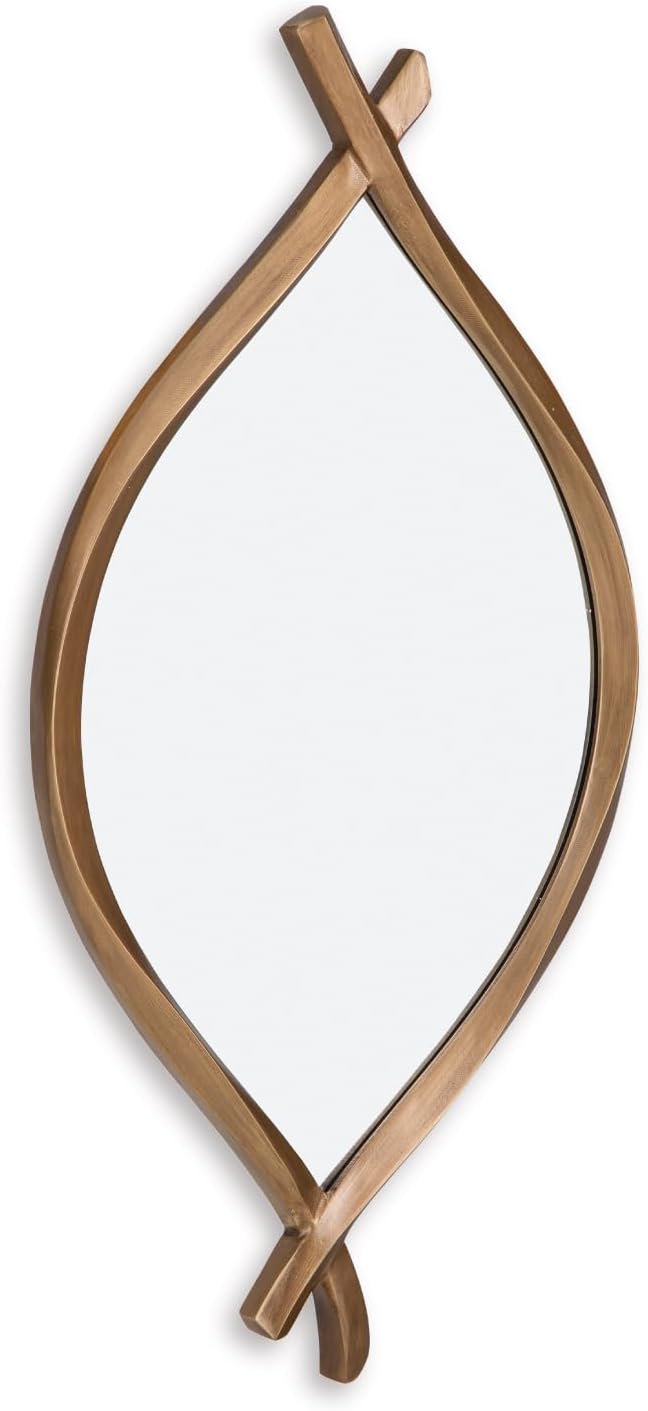 Signature Design by Ashley Bartner Accent Mirror, Gold Wavy Twisted Frame | Antiqued goldtone metal frame, Organic modern style, 4-way hanging versatility, 18x36 in size, Entryway and living room use