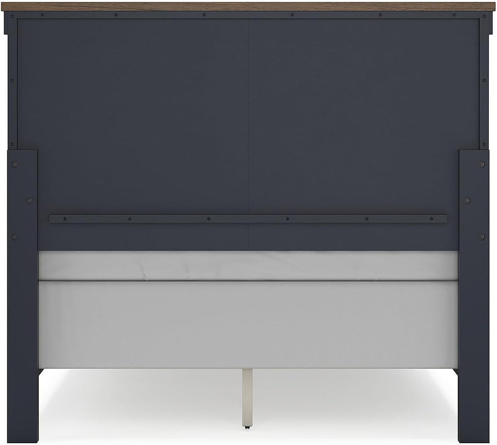 Signature Design by Ashley Kids Full Wood Panel Bed Frame, Blue & Brown | Traditional Shaker style silhouette, Two-tone slate blue and light brown finish, Box spring required, Landocken Series