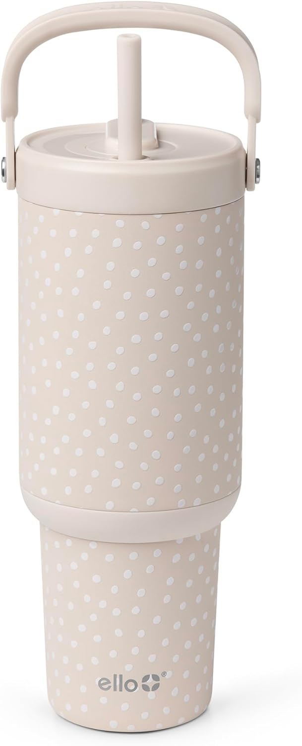 Ello Oasis Go+ 32oz Insulated Stainless Steel Tumbler with Straw, Wild Dot