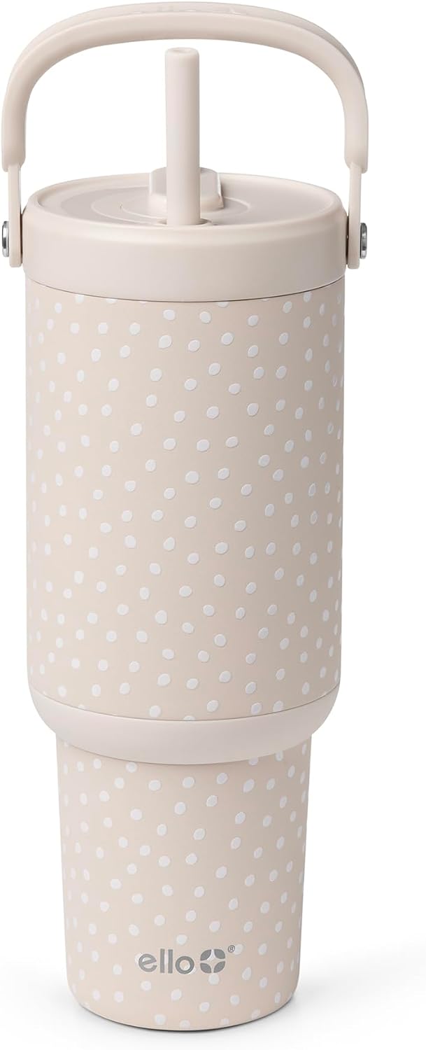 Ello Oasis Go+ 32oz Insulated Stainless Steel Tumbler with Straw, Wild Dot