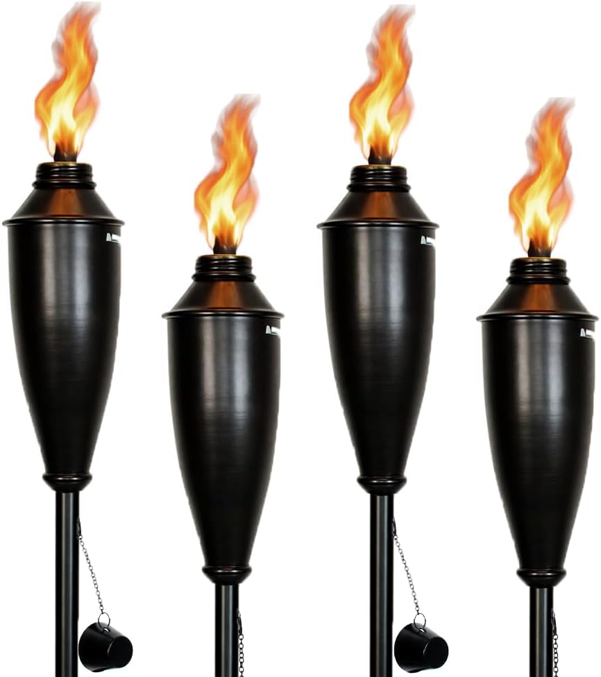Garden Torches for Outside -Deco Home Pack of 4 Metal Garden Torches Citronella Oil for Outdoor Ambiance - Decorative and Functional Citronella Torches for Patio, Lawn, and Backyard- Bronze