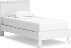 Signature Design by Ashley Hallityn Twin Scalloped Bed Frame, White | Scalloped headboard for cottage charm, Durable engineered wood, 350-lb capacity platform design