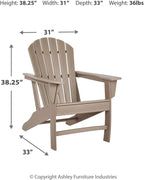 Signature Design by Ashley 1-Piece HDPE Outdoor Adirondack Chair, Driftwood | Durable weather resistant HDPE, 36-pound stationary frame, Comfortable 16.25-inch elevated seat, Sundown Treasure Series