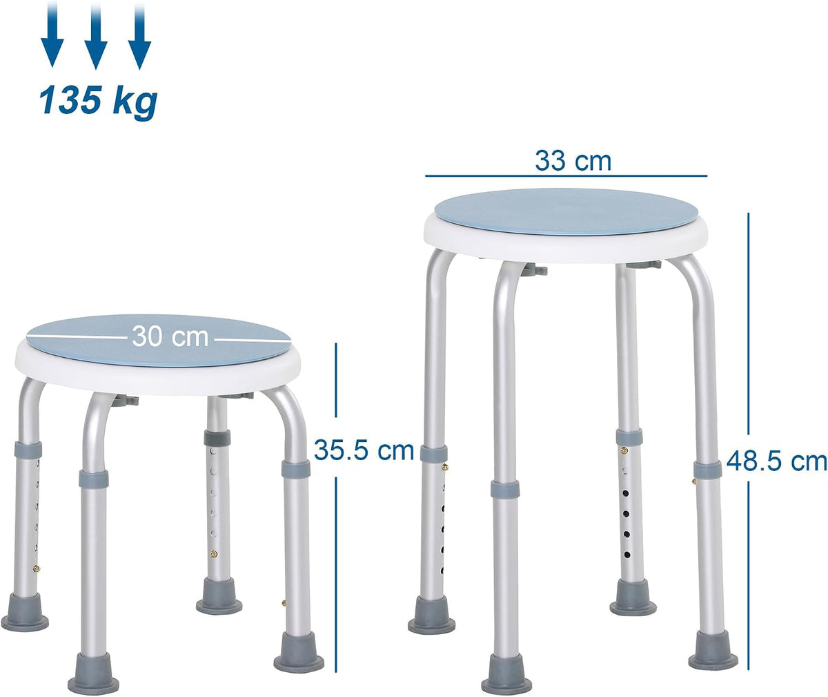 HOMCOM 360° Swivel Seat Bath Shower Stool Adjustable Height Light Blue