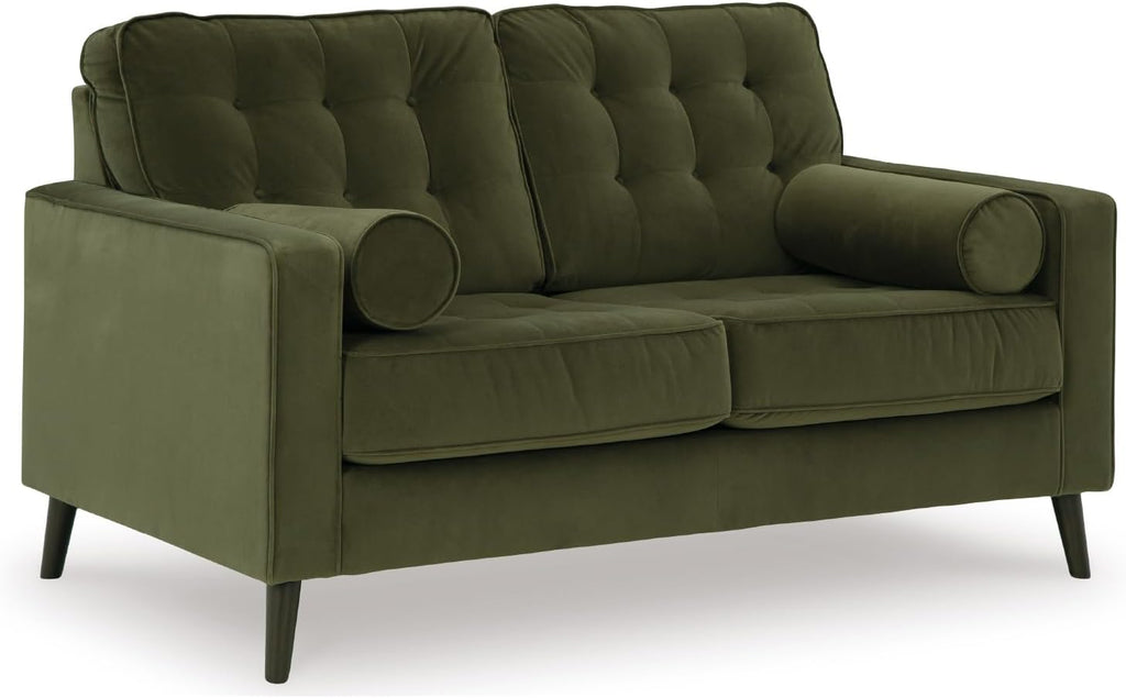 Signature Design by Ashley Loveseat, Olive Green Velvet, Reveon Lakes | Small loveseat for condo spaces, Olive green velvet upholstery, Anti-sag platform foundation, No assembly required