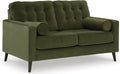 Signature Design by Ashley Loveseat, Olive Green Velvet, Reveon Lakes | Small loveseat for condo spaces, Olive green velvet upholstery, Anti-sag platform foundation, No assembly required