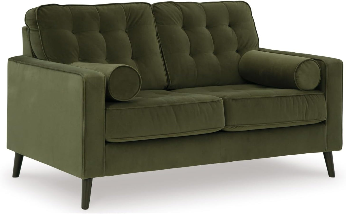 Signature Design by Ashley Loveseat, Olive Green Velvet, Reveon Lakes | Small loveseat for condo spaces, Olive green velvet upholstery, Anti-sag platform foundation, No assembly required