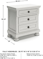 Signature Design by Ashley Tall Antique White Nightstand Wood Bedside Table | Two dovetail drawers, Hidden pull-out tray for valuables, Textured antiqued white oak finish, Robbinsdale Series