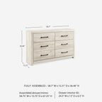 Signature Design by Ashley Cambeck 6 Drawer Dresser, Farmhouse White Wood | 59"W double dresser in engineered wood and decorative laminate, 6 drawers with faux linen lining, Includes tip restraint