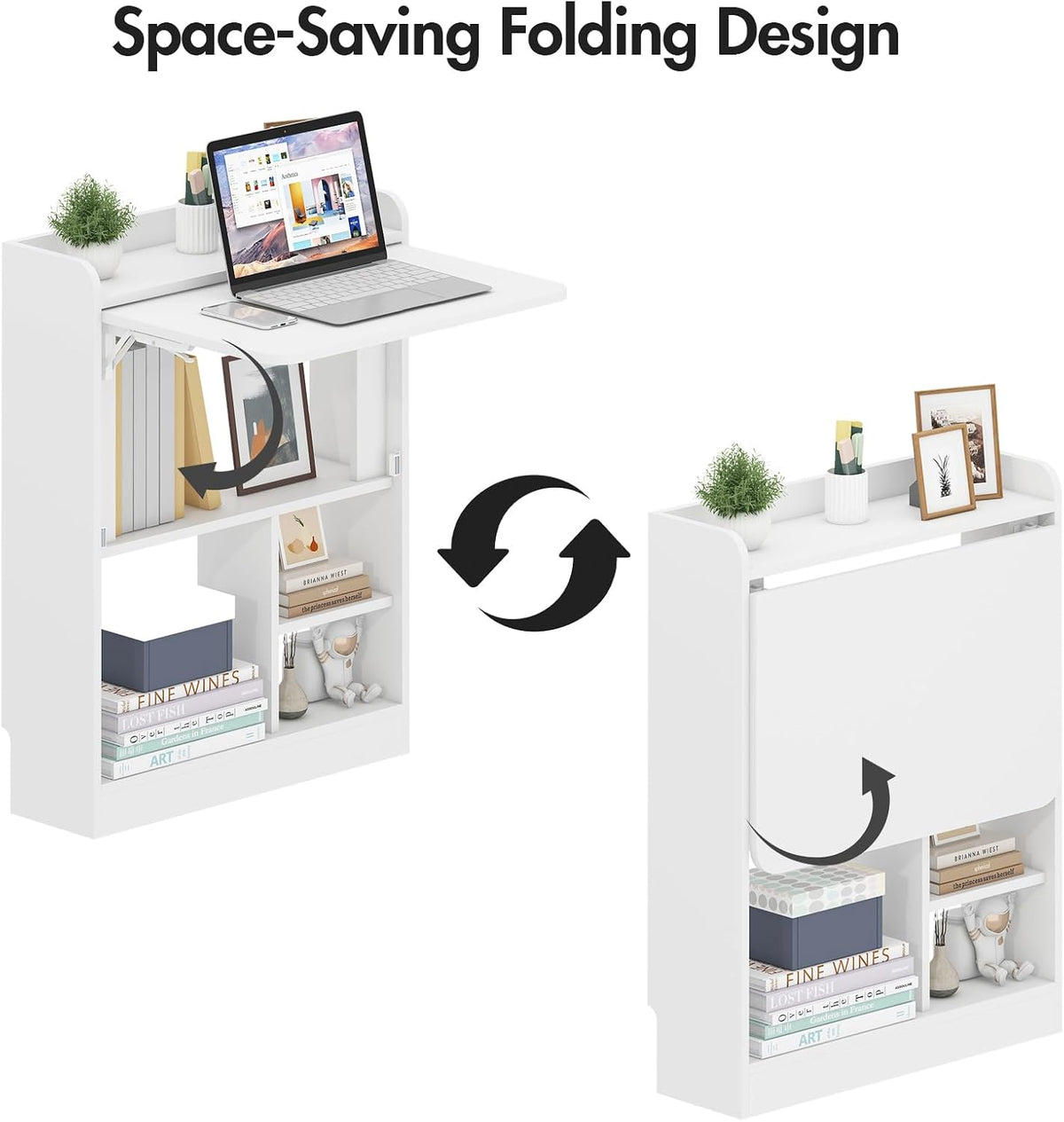 Wall Mounted Table Folding Desk,Drop Leaf Floating Table w/4 Storage Shelve