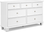 Signature Design by Ashley Fortman White 7-Drawer Wide Dresser for Bedroom | Painted wood chest, Tapered feet, Smooth ball-bearing glides, Durable hardwood solids and MDF substrate construction