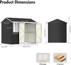 8.5 * 5.5 FT Metal Shed Garden Storage, Garden Shed, Waterproof Galvanized Steel with Window, Outdoor Apex Roof Shed with Lockable Double Doors&Gloves for Patio, Garden, Backyard, Bike, Garbage Bin
