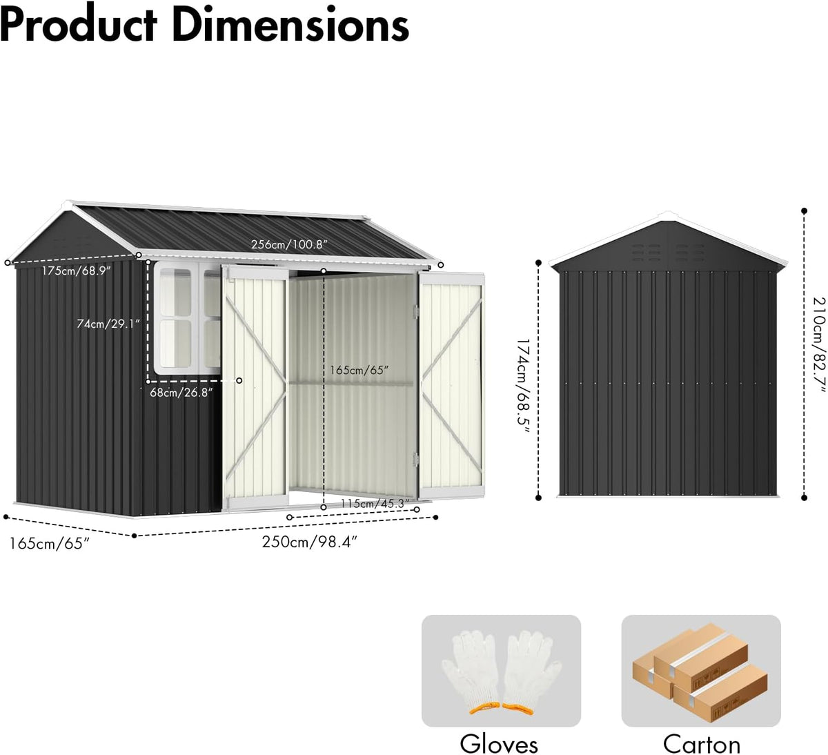 8.5 * 5.5 FT Metal Shed Garden Storage, Garden Shed, Waterproof Galvanized Steel with Window, Outdoor Apex Roof Shed with Lockable Double Doors&Gloves for Patio, Garden, Backyard, Bike, Garbage Bin