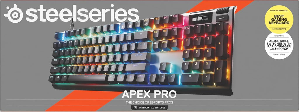 SteelSeries Apex Pro Gen 3 Gaming Keyboard - Hall Effect Keyboard, Magnetic Keyboard with OmniPoint 3.0 Switches - Adjustable Actuation, Rapid Trigger, Rapid Tap/SOCD - English QWERTY