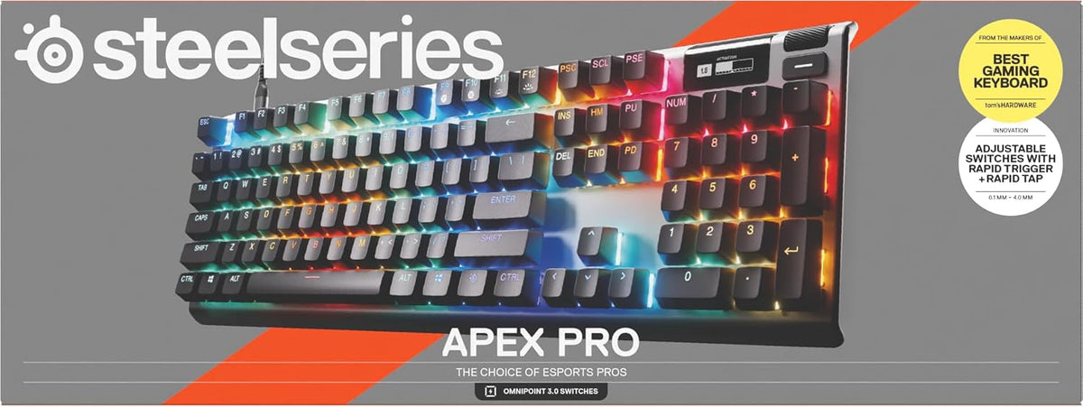 SteelSeries Apex Pro Gen 3 Gaming Keyboard - Hall Effect Keyboard, Magnetic Keyboard with OmniPoint 3.0 Switches - Adjustable Actuation, Rapid Trigger, Rapid Tap/SOCD - English QWERTY