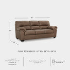 Signature Design by Ashley Caramel Faux Leather Sofa, No Assembly Required | Anti-sag platform deck, Caramel 98% polyester and 2% PU blend, Contemporary 3-seater design, Walker Point Series