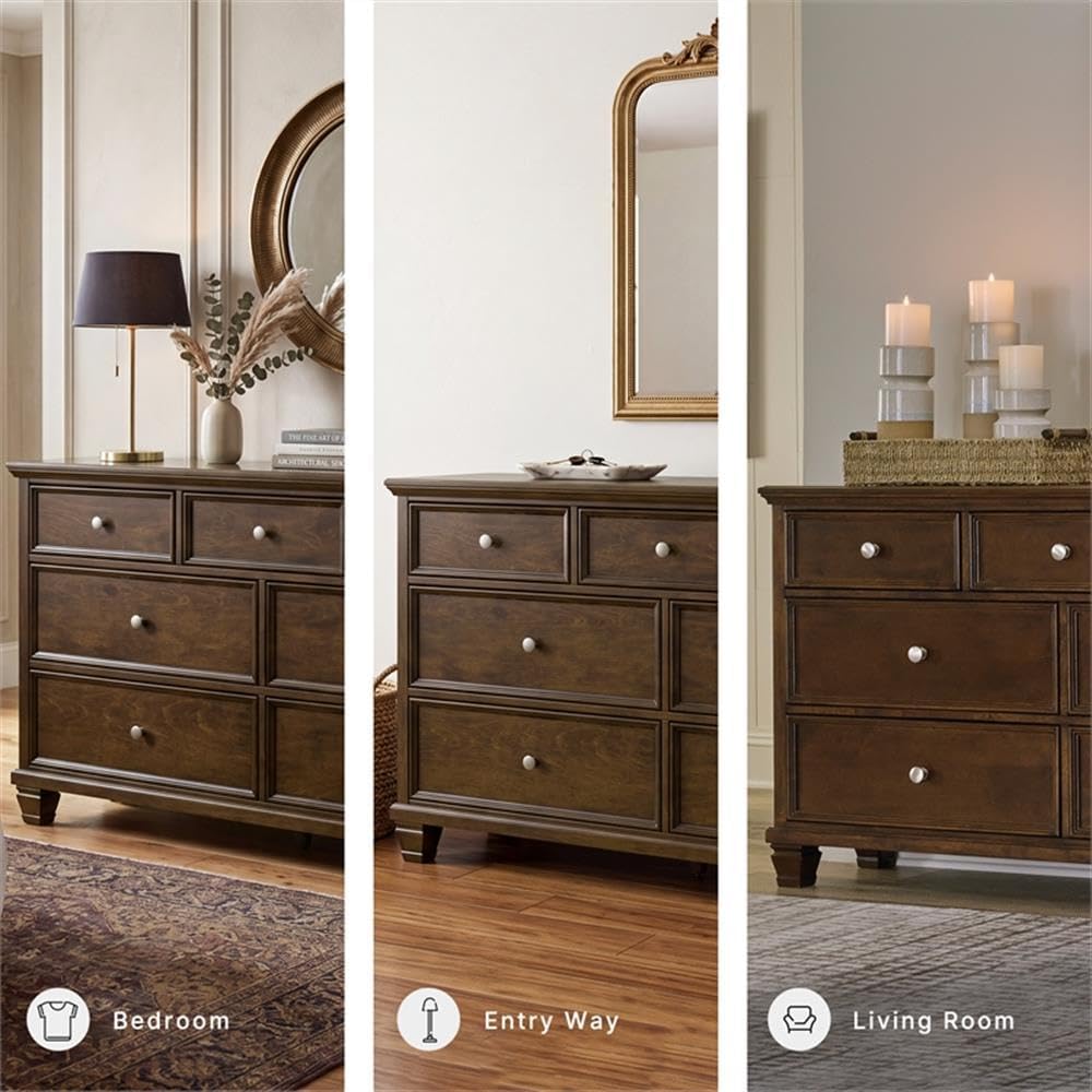 Signature Design by Ashley Traditional 7 Drawer Dresser, Dark Cherry | 62-inch wide dresser made of hardwood solids, birch veneer and MDF substrate, Dark cherry wood finish, Danabrin Series