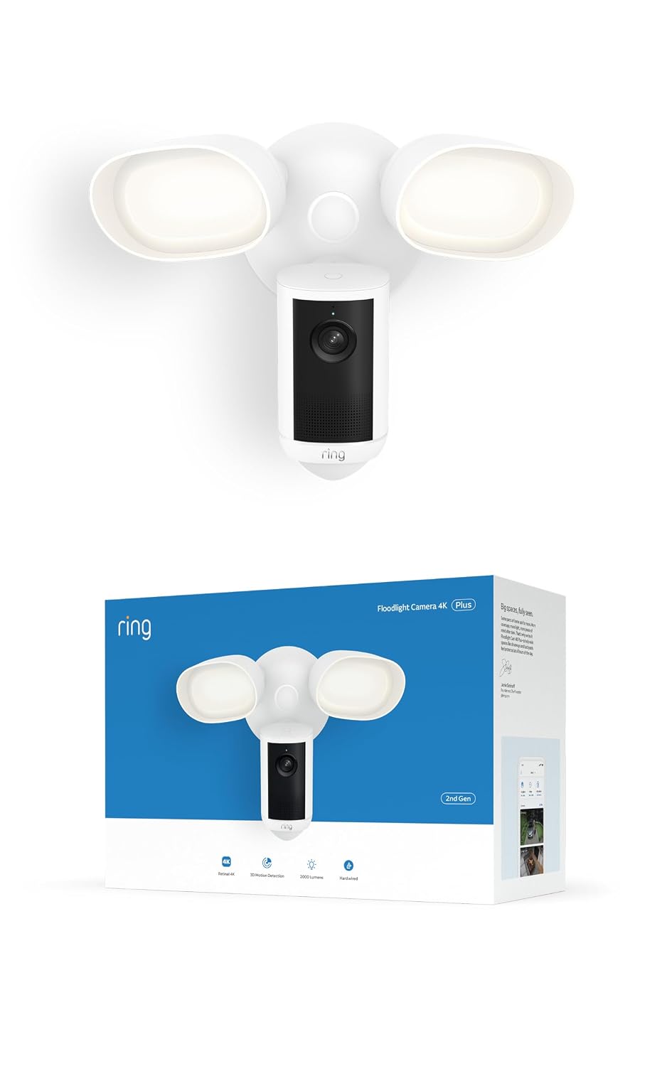 Ring Floodlight Camera 4K Plus (newest gen), Wired, Retinal 4K, Motion-Activated Floodlights, 3D Motion Detection, business or home wireless outdoor security camera, alternative to CCTV