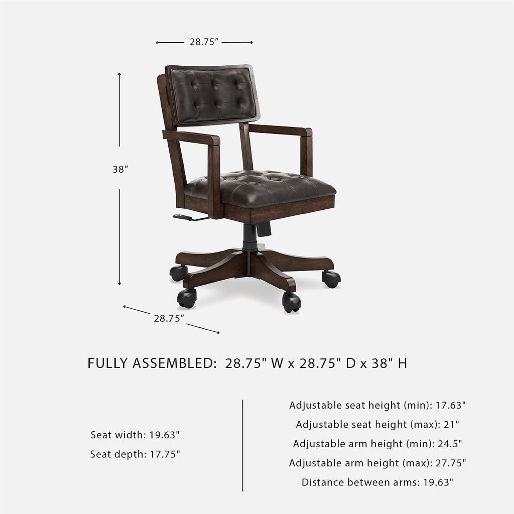 Signature Design by Ashley Wood Executive Desk Chair, Brown | Solid wood frame with a combination of leather and faux leather, Classic style for home workspaces, Breckington Series