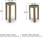 Signature Design by Ashley Round Nesting Mango Wood End Table Set of 2 | Light brown tempered glass tops with natural wood finish frames, Space saving compact nesting side tables, Jossor Series