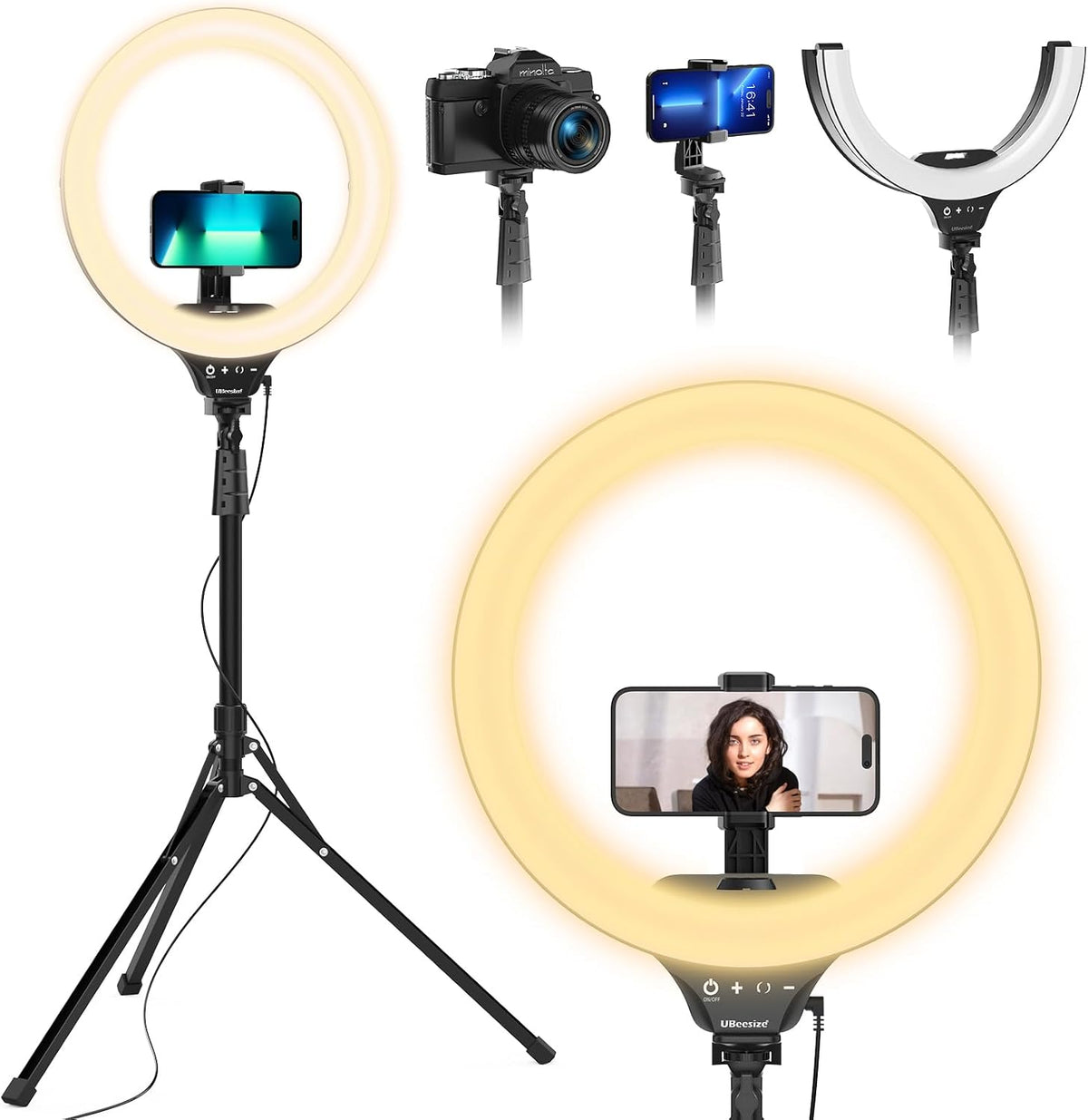 UBeesize 12'' LED RGB Ring Light with 62'' Tripod Stand, Selfie Ring Light for Video Recording, Live Streaming, TikTok & YouTube, Compatible with iPhone & Android