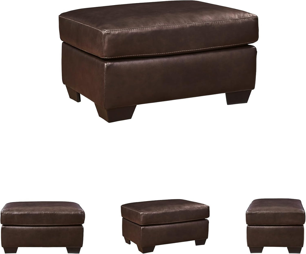 Signature Design by Ashley Santorine Contemporary Leather and Faux Leather Rectangular Ottoman, Top Grain Cushion, Rectangular Footrest and Coffee Table for Living Room, 34" W, Dark Brown