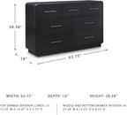 Signature Design by Ashley Rowanbeck Dresser, Black Wood 7 Drawer Chest for Bedroom, Hardwood Solids and Ash Veneer, Contemporary Storage for Master Suites, Black, 64" W