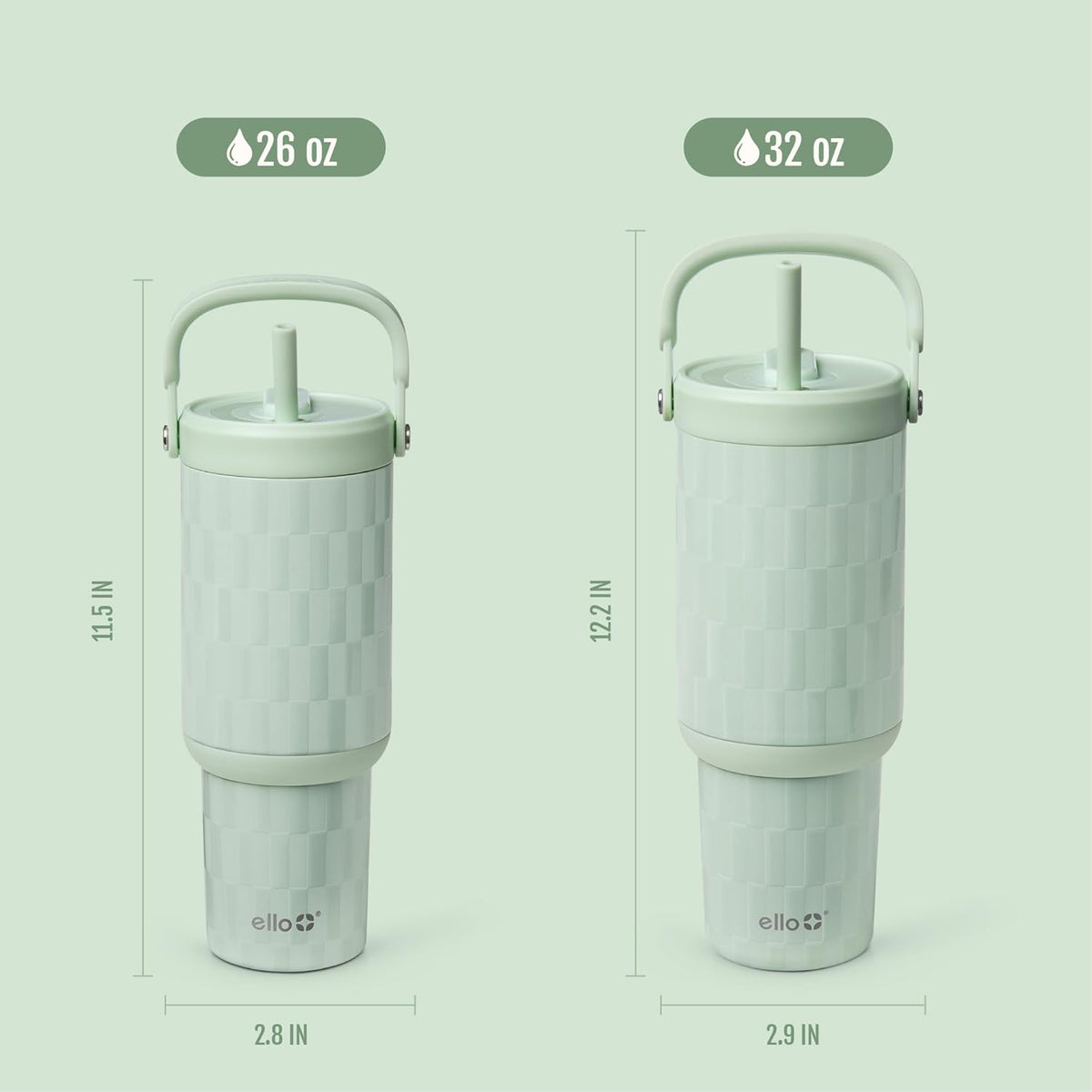 Ello Oasis Go+ 26oz Insulated Stainless Steel Tumbler with Straw, Jadeglow