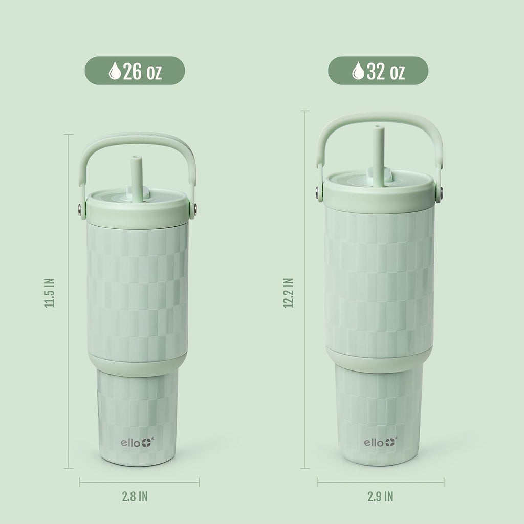 Ello Oasis Go+ 26oz Insulated Stainless Steel Tumbler with Straw, Jadeglow