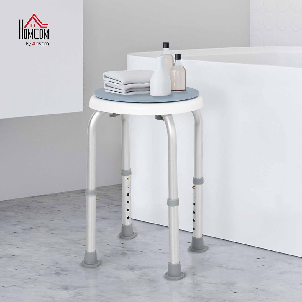 HOMCOM 360° Swivel Seat Bath Shower Stool Adjustable Height Light Blue