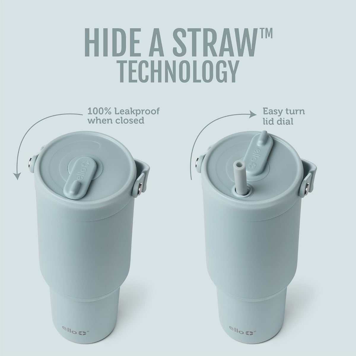 Ello Oasis Go+ 26oz Insulated Stainless Steel Tumbler with Straw,Salt Water