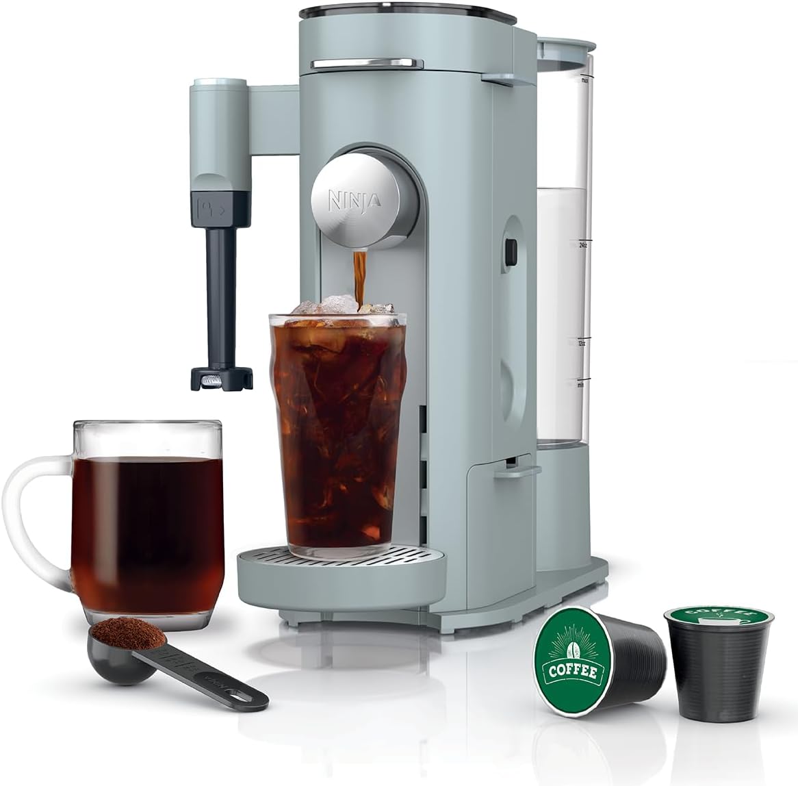 Ninja Pods & Grounds Coffee Maker, K-Cup Compatible, Glacier Blue, PB051GB | Built-In Milk Frother, 6-oz. Cup to 24-oz. Travel Mug Sizes, Iced Coffee Maker