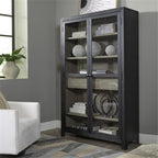 Signature Design by Ashley Lenston Black Accent Cabinet with Glass Doors | Tempered glass doors, 3 adjustable shelves, Wood oak veneer and engineered wood construction, 1 soft-close drawer