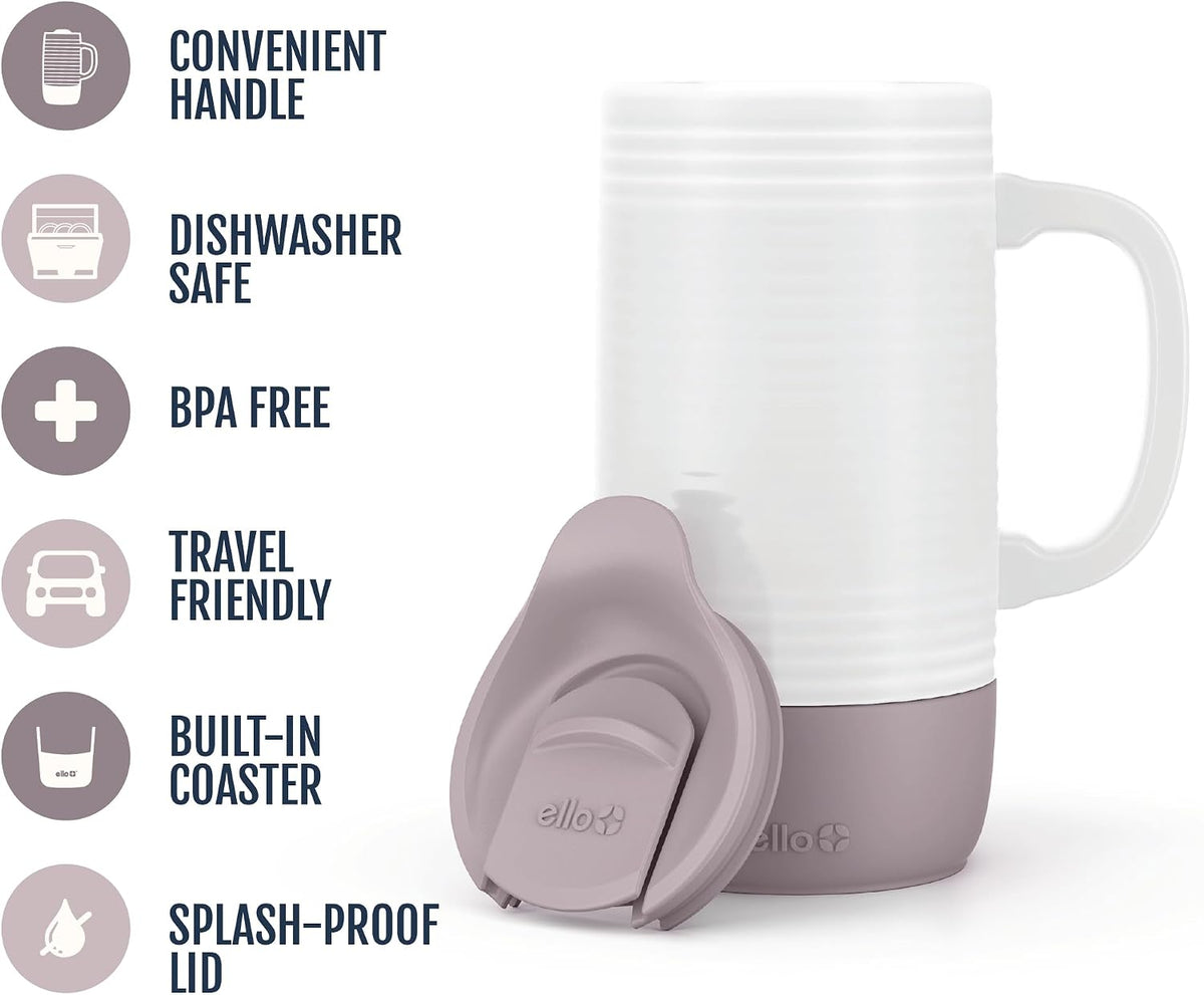 Ello Jane 18oz Ceramic Travel Mug with Handle with Coaster, Mauvewood