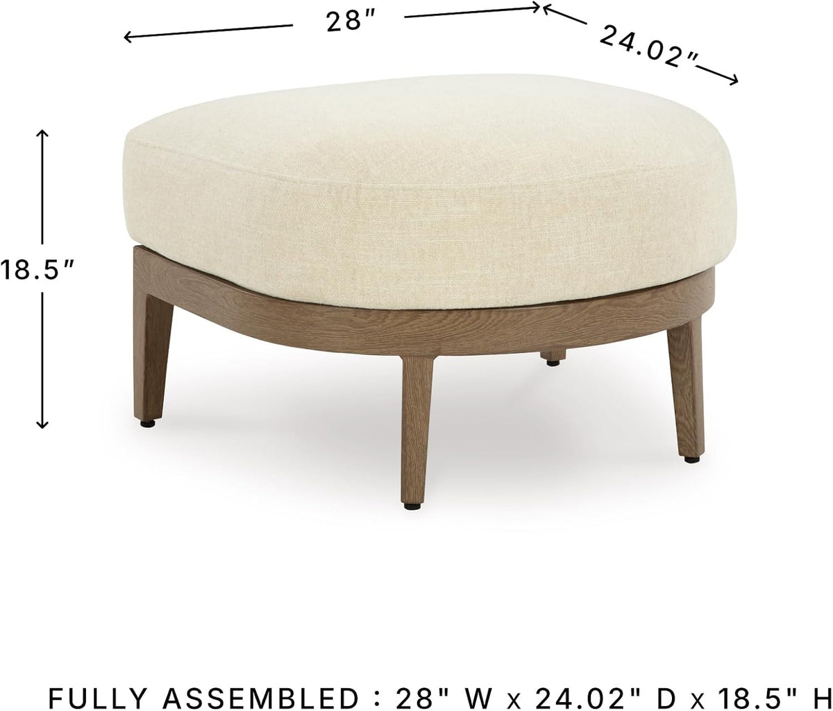 Signature Design by Ashley Outdoor Ottoman with Cushion, Brown | Aluminum frame outdoor footstool, Wood-look finish, High-performance polyester fabric patio ottoman, Serene Bay Series