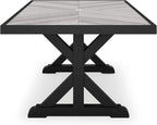 Signature Design by Ashley Beachcroft Outdoor Dining Table, Rust-Resistant Farmhouse Design with Porcelain Tabletop and Umbrella Hole, for Patio Entertaining, Black/Light Gray, 84-Inch