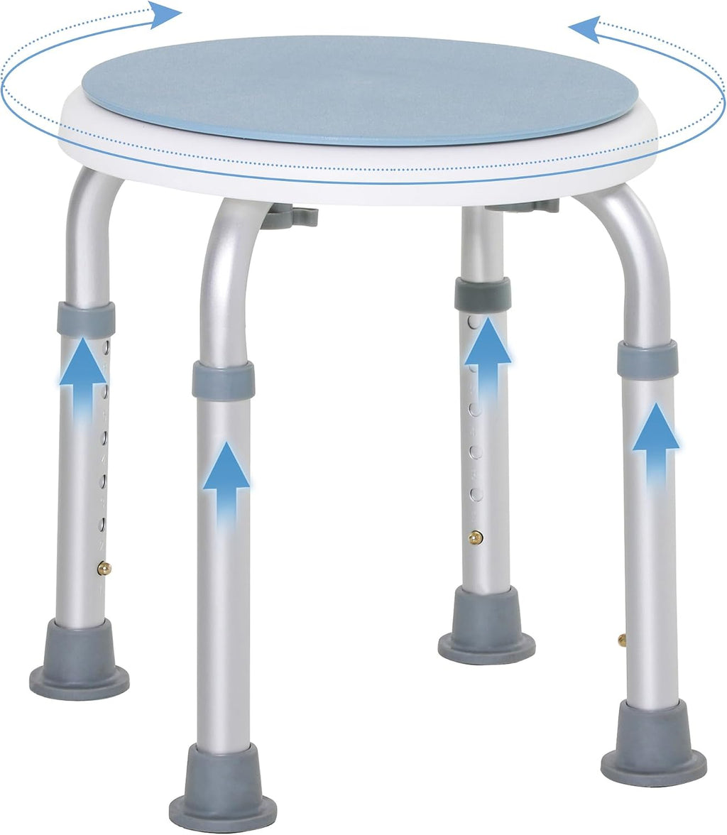 HOMCOM 360° Swivel Seat Bath Shower Stool Adjustable Height Light Blue