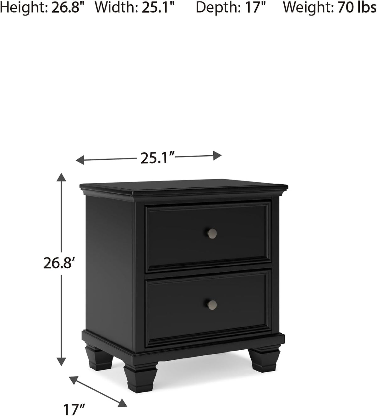 Signature Design by Ashley Tall Farmhouse Nightstand, 2 Drawer, Black